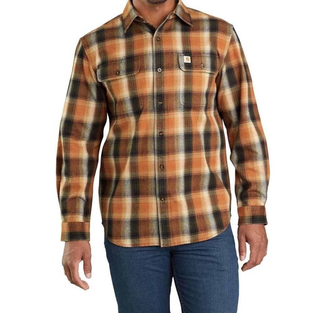Carhartt Hubbard mens Work original fit button up Plaid Shirt twill